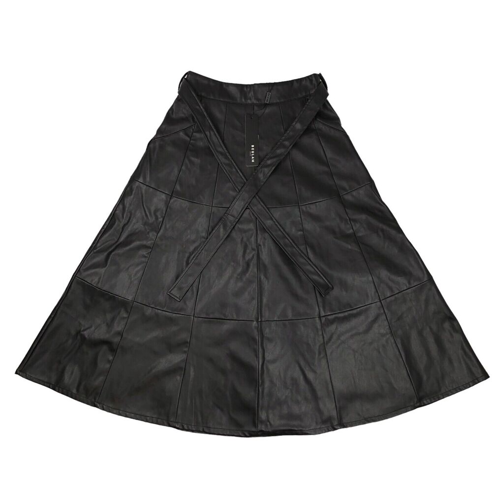 Beulah Style Black A-Line Faux Leather Midi Skirt‎ Womens Small New Flawed